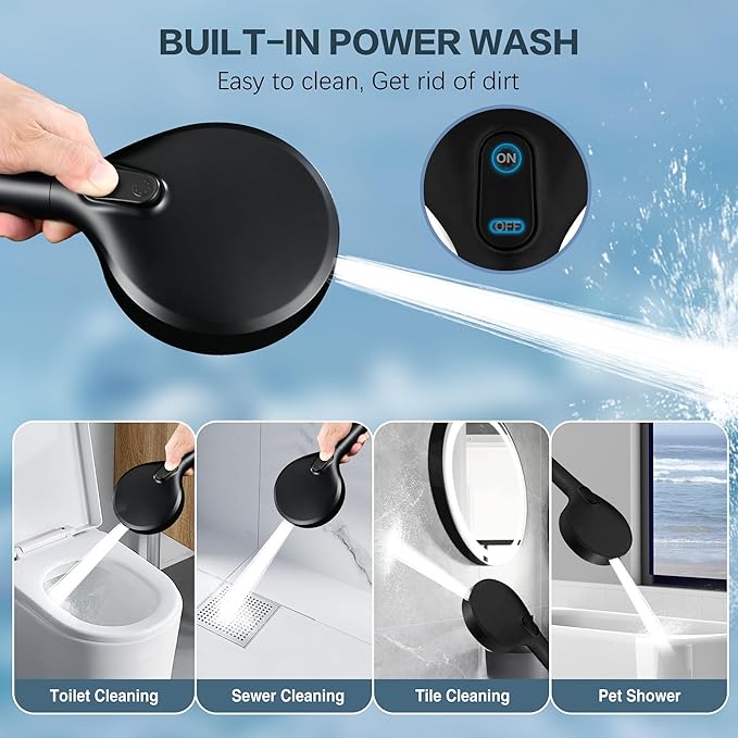 BRIGHT SHOWERS Filtered Shower Head with Handheld, High Pressure 9 Spray Mode Showerhead with Long Hose and Bracket, Water Softener Filters Beads for Hard Water - Removes Chlorine, Matte Black