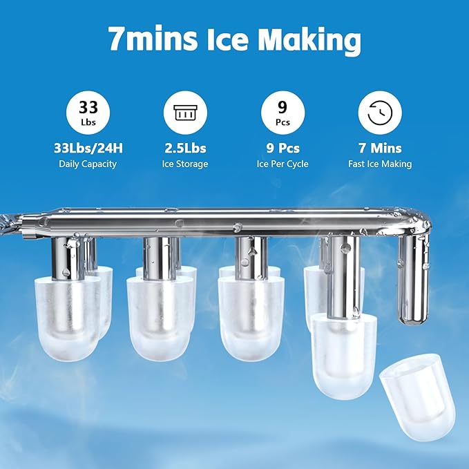 4 in 1 Water Cooler Dispenser with Ice Maker, Hot & Cold Water Dispenser for Home & Office, 33lbs/24H Bullet Ice, Top Loading 3-5 Gallon, Child Safety Lock, Ice Ready in 7 Min (White)