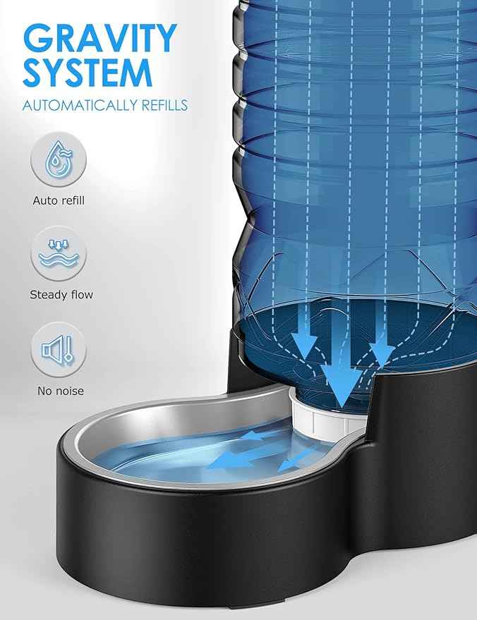 2.1 Gallon Automatic Dog Water Dispenser【Wide Mouth for Easy Hand-in Cleaning】【Removable Stainless Steel Bowl】, Gravity Refilling Large Capacity for Cats and Dogs, Multi-Pet Homes