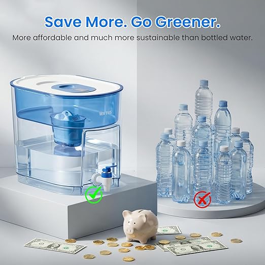 40-Cup Large Water Filter Dispenser for Fridge, High Capacity Countertop Filtration System with 1 Filter, Fast 6-Min Filtration, Reduces Chlorine, PFOA/PFOS, Heavy Metals, BPA Free
