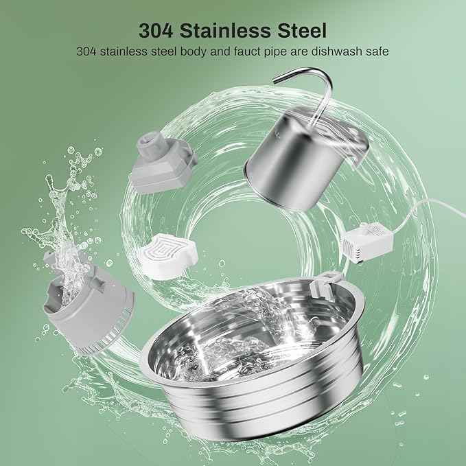 Cat Water Fountain, 4L/135OZ Stainless Steel Pet Fountain Dog Water Dispenser Bowl Cat Drinking Fountains Watering Supplies with Ultra-Quiet Pump for Cats, Dogs, Multiple Pets Indoor