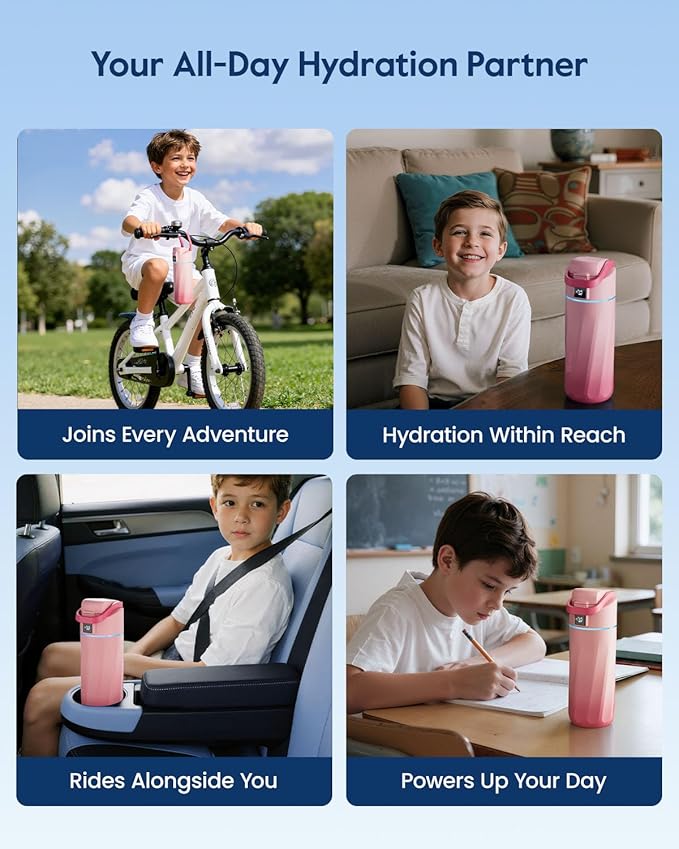 BOOST Smart Water Bottle with Reminder & Tracker, 16oz Kids Water Bottle for School, DIY Refrigerator Magnets, BPA-Free Vacuum Insulated Stainless Steel, Ideal Gift for Christmas, New Year