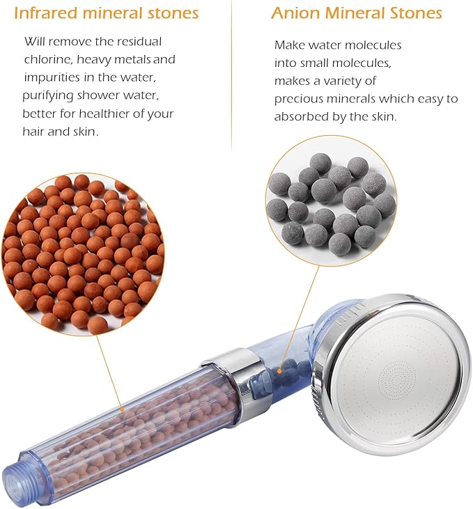 Filtration Stone Beads Filter for Filtered Shower Head, Mineral Stone Bead Balls for Purifying Water (Red Gray)