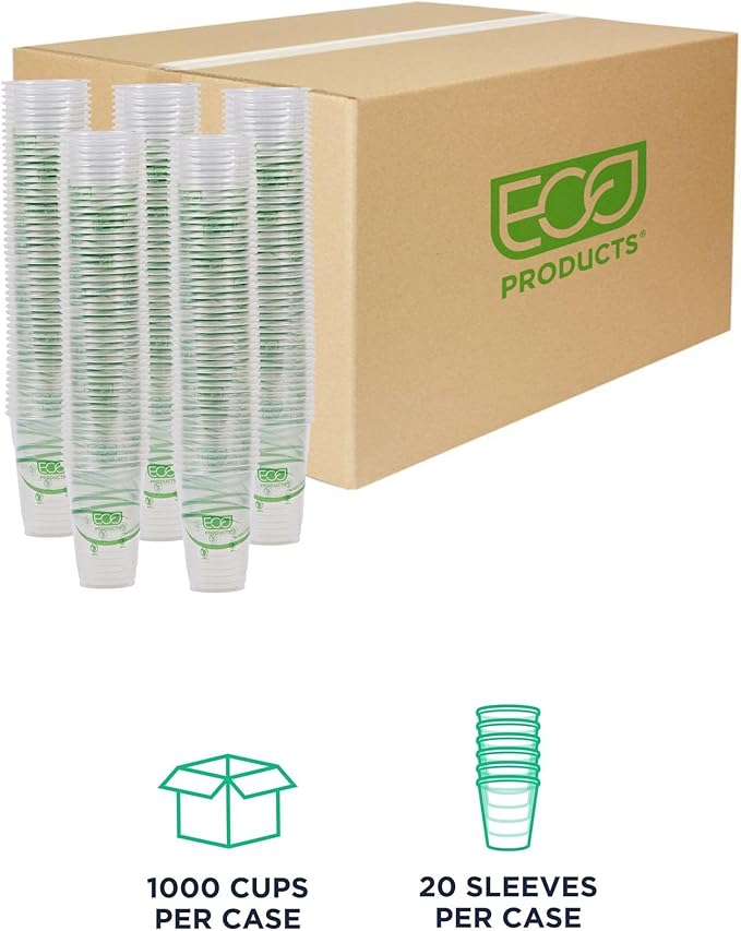 ECO PRODUCTS GreenStripe Clear Compostable 10oz PLA Plastic Cups, Case of 1000, Disposable Renewable Plant-Based Cold Cups, For Cold Drinks & Snacks, BPI Certified, ASTM Compliant.
