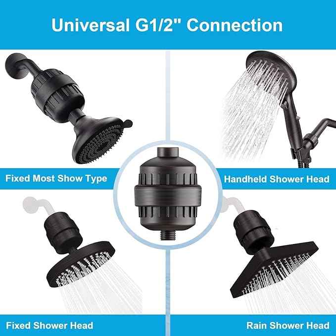 Yodel Oil Rubbed Bronze Shower Filter with 6 Cartridge - Hard Water Softener, 99% Removes Chlorine & Impurities, Improves Skin & Hair Condition, Universal Fit for Shower Heads