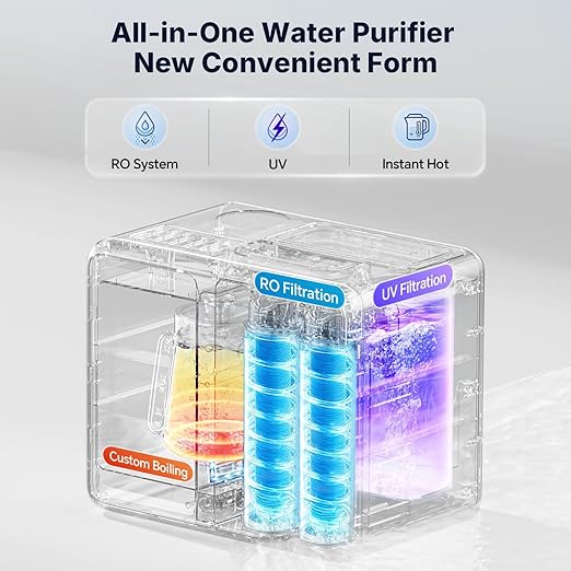 Ranein Countertop Water Filter with Instant Hot Water, Portable Reverse Osmosis Water Purifier, Temperature Adjustable RO Water System for Kitchen, Office, Apartment & RV, Reduces TDS and Chlorine