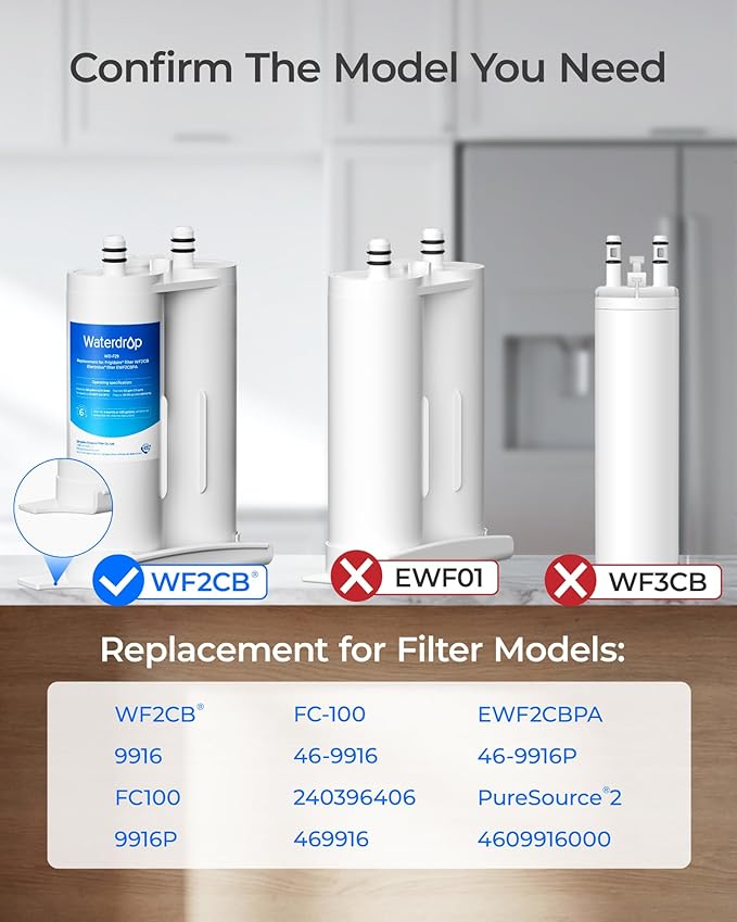 Waterdrop Replacement for Frigidaire® & Electrolux® WF2CB®, PureSource2®, NGFC 2000, FC100, Kenmore® 9916, EWF2CBPA®, 1004-42-FA Refrigerator Water Filter