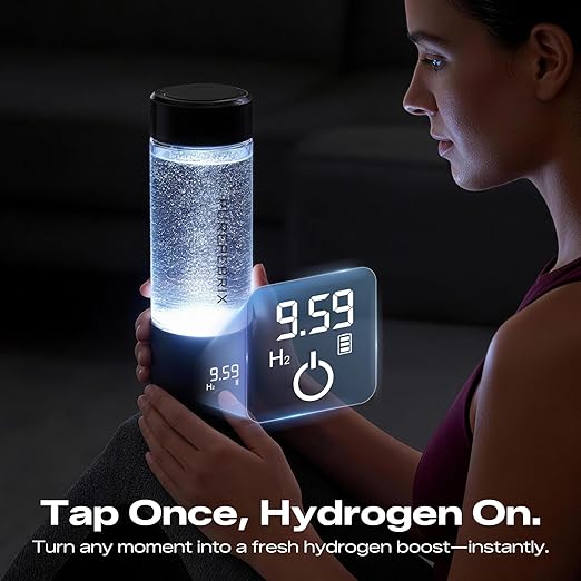 Upgraded Hydrogen Water Bottle Generator Glass, Touch Screen, Leak-Proof Lid, SPE/PEM Tech, Portable Rechargeable Hydrogen Water Bottle for Home Office Travel Fitness Drinking, 14 oz, Black
