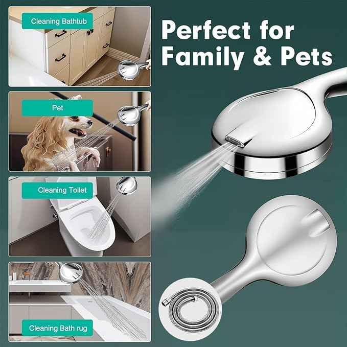 High Pressure Handheld Shower Head – 10 Spray Modes with Rain & Massage, Anti-Clog Nozzles, Power Rinse for Tile, Soap & Pets, Chrome Finish, Easy Installation