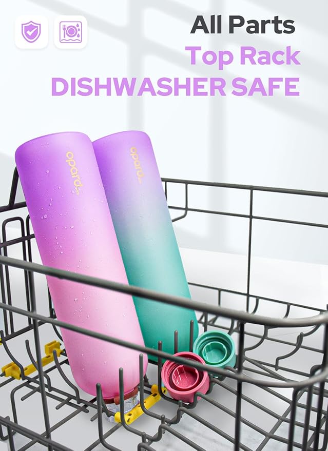 Opard Slim Water Bottle 32oz, Dishwasher Safe Plastic Water Bottle BPA-Free, Leakproof Screw Top, Bubblegum Cyan Pink, Reusable for Travel School Sport Gym Hiking