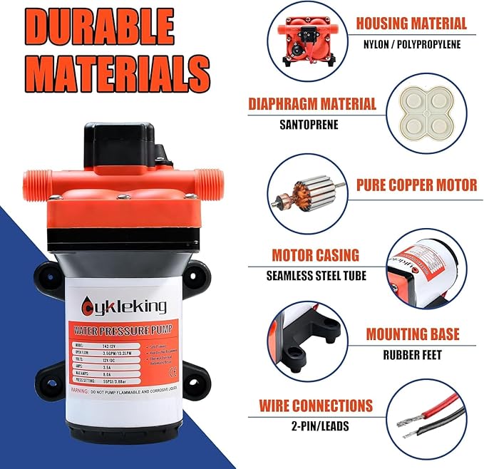 RV Water Pump 3.5 GPM 55 PSI 12V On Demand Diaphragm Pump with Bypass for Reduced Cycling, Quiet Camper Self-Priming Water Pump For RV,Camper,Travel Trailer,Boat,Replacement for 4008-101-A65
