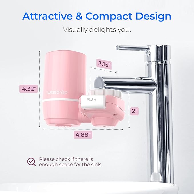 Waterdrop Sink Filter Water Faucet for Skin Care, Bathroom Faucet Filter, 320 Gallons, NSF Certified Water Purifier, 0.01μm Ultra-Filtration System, Reduces Chlorine Lead-Free Material, 1 Filter Pink