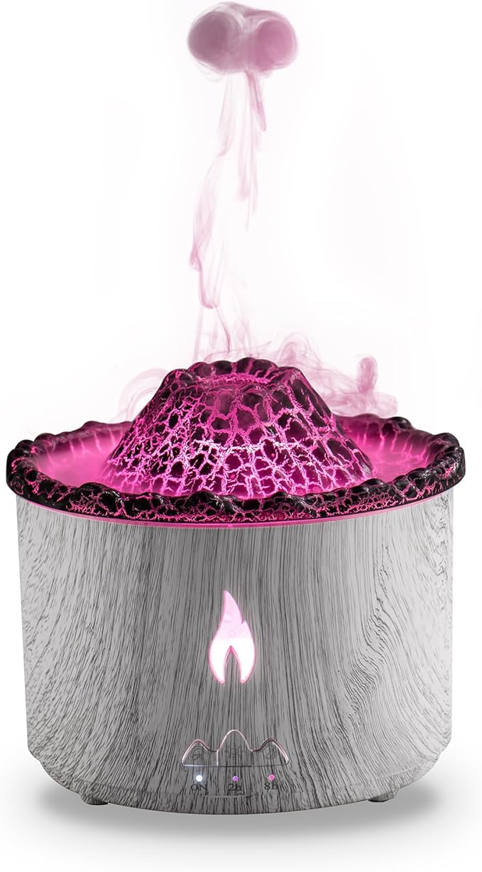 300ml Essential Oil Diffuser, Ice Volcano Flame Aromatherapy Diffusers Fragrant Humidifier Vaporizer with Remote Control, Night Lights, Timer Auto Off for Bedroom Office (Light Wood Grain)