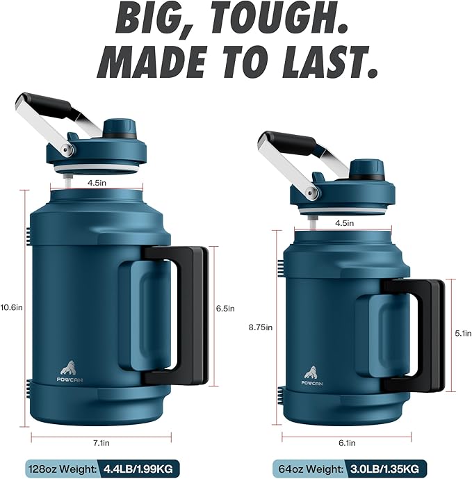 Half Gallon Water Jug for Men: 2-in-1 Straw Spout Lid, Dual Handle, Leakproof, Keep Cold 48H, 64 oz Insulated Water Bottle for Outdoors, Travel, Gym, Trip, Workout, Daily, Hydration, Picnic (Deepsea)