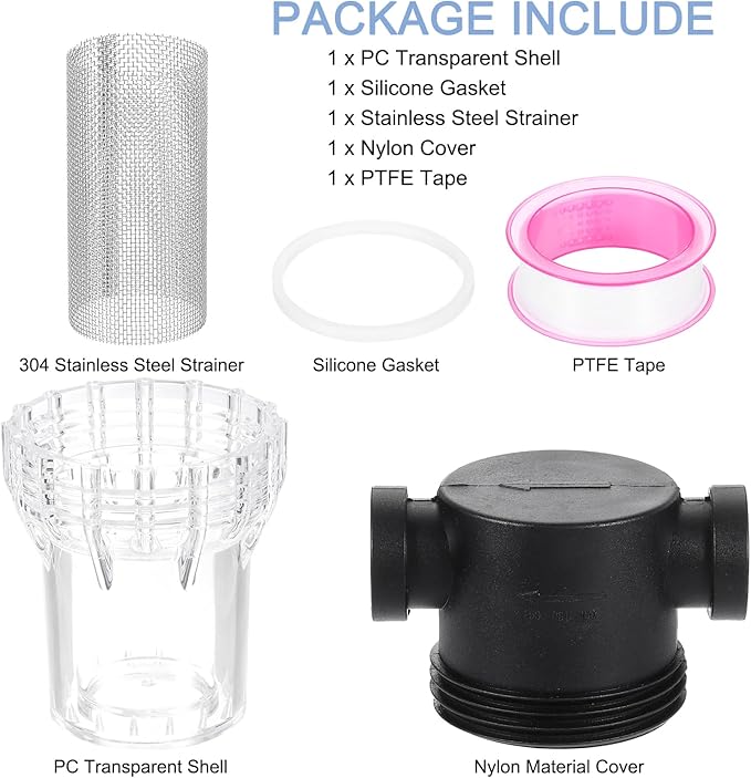 uxcell Pressure Washer Filter 1/2" NPT Female Thread, Inline Mesh Strainer Attachment, Stainless Steel Screen with Sealant Tape for Outdoor Gardening Inlet Water (Size:20 Mesh) - AquaVibe