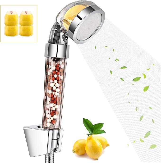 4 Pack of Lemon Balm Replacement Filters Set for Vitamin C Filter Shower Head - Removes Chlorine, Chloramine & Fluoride, Hard Water Softens, Ideal for Dry Skin & Hair Loss