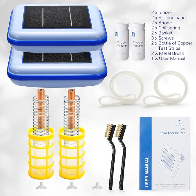 Airthereal C9 Solar Pool Ionizer, Water Purifier for 45,000 Gallons, 85% Chlorine Reduction, Keep Pool Water Crystal Clear, 2-Pack