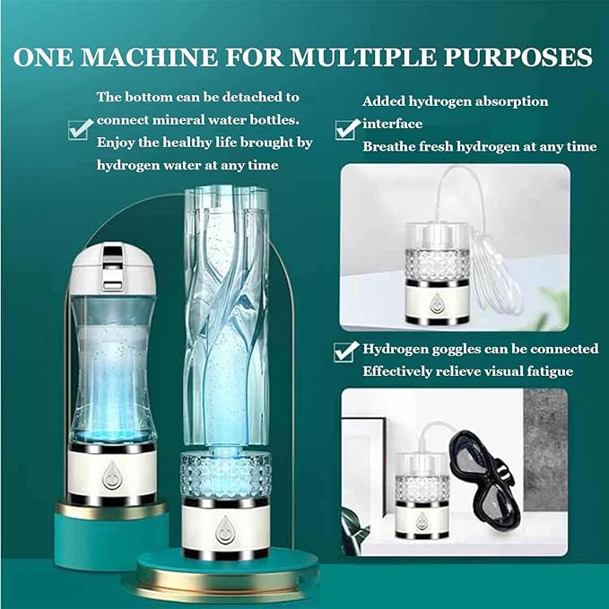 260ML Hydrogen Rich Water Bottle Generator, Concentration Up to 1600PPB, Portable Hydrogen Water Maker Machine, SPE/PEM Dual Chamber Electrolysis Module