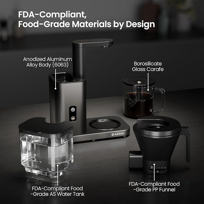 Kismile 8 Cup Drip Coffee Maker Machine, Pour Over Coffee Brew with 3s Instant Heat 197-205℉, Removable Water Tank, Adjustable Flow Control, Deep Cold Brew & Keep Warm 40 Min(Light Grey)