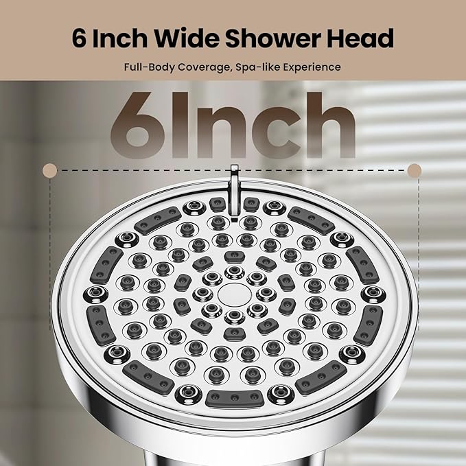 JOMOO 6 inch Rain Shower Head with Filter, High Pressure 5-Spray Mode Fixed Showerhead with Replaceable Filter Cartridge for Hard Water Remove Chlorine, Water Saving Bathroom Rainfall Shower Head
