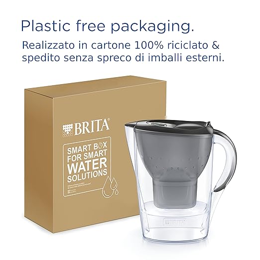BRITA Marella Water Filter Jug Graphite (2.4L) Half Year Pack incl. 6x MAXTRA PRO Pure Performance cartridge - fridge-fitting jug with digital LTI and Flip-Lid - now in sustainable Smart Box packaging