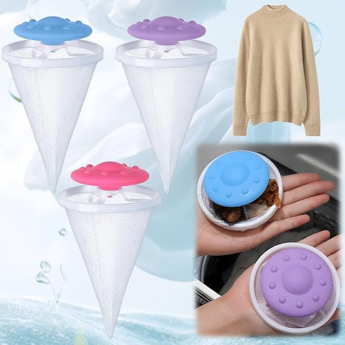 Floating Hair Filtering Mesh, Hair Catcher Washer Machine, Lint Traps for Washing Machine Hose, Hair Filter Cleaning Mesh Bag Dog Cat Hair Remover for Laundry (6pcs)
