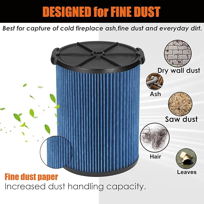 Universal Filters Replaces CMXZVBE38776/ CMXZVBE38751 Craftsman Fine Dust Filter, Replaces # 9-38751, Fits 5-20 Gallon Shop Vacuums1988+, with Foam Sleeve -2 Pack - AquaVibe