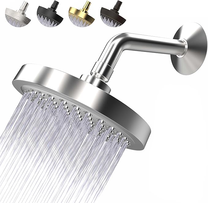 High Pressure Shower Head - Anti-Clogging Silicone Nozzles - 2.5 GPM Removable Restrictor - Easy to Clean Adjustable Replacement - easy to install with Plumbers Tape - 6 inch - Classic Chrome Finish - AquaVibe