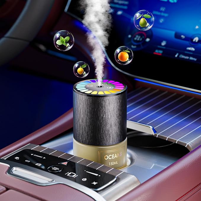 Car Air Freshener, Car Fresheners Long Lasting, Auto On/Off, 3 Adjustable Modes for Custom Scent Intensity, 150mL Large Capacity, Diffuser with RGB Music Syncing Light (Oceans)