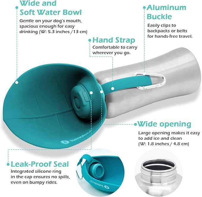 LumoLeaf Portable Dog Water Bottle 27 OZ, Stainless Steel Pet Travel Water Bottle Dispenser for Walking, Hiking and Outdoor, Portable Water Bowl for Large Dogs (Blue)