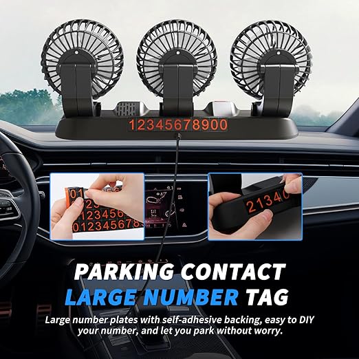 Portable 3-Head Car Cooling Fan - 2-Speed Adjustable, 360° Rotating USB Fan Powerful Airflow for Vehicles, RVs, and SUVs