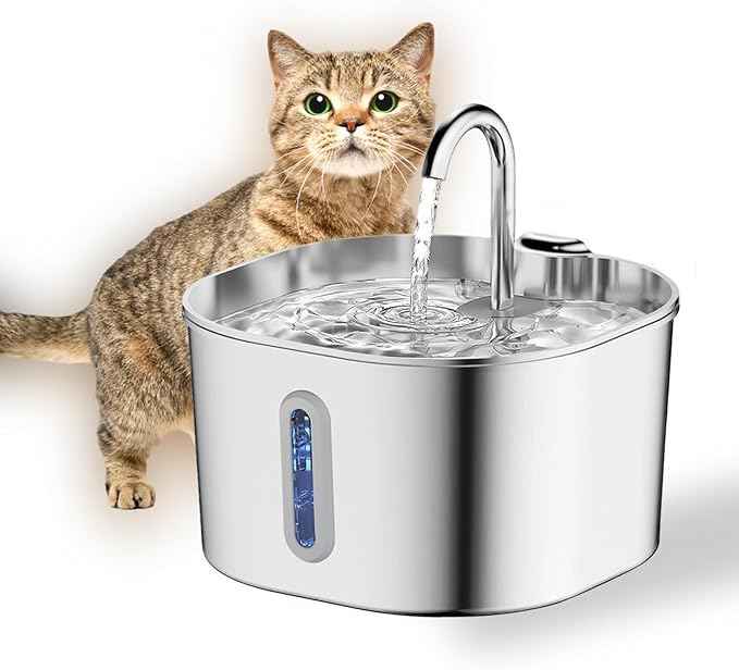 Cat Water Fountain Stainless Steel: 74oz/2.2L Cat Fountain for Drinking - Water Fountains for Cats Indoor - Quiet pet Water Fountain - Kitty spout cat Water Fountain - for Pets& Small Animals