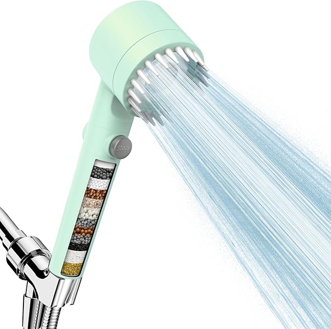 Filtered Shower Head with Handheld, High Pressure Water Flow and Multiple Spray Modes Shower Head with Filter, Power Wash for Hard Water, Showerhead with ON/OFF Switch for Pets Bath (Green)