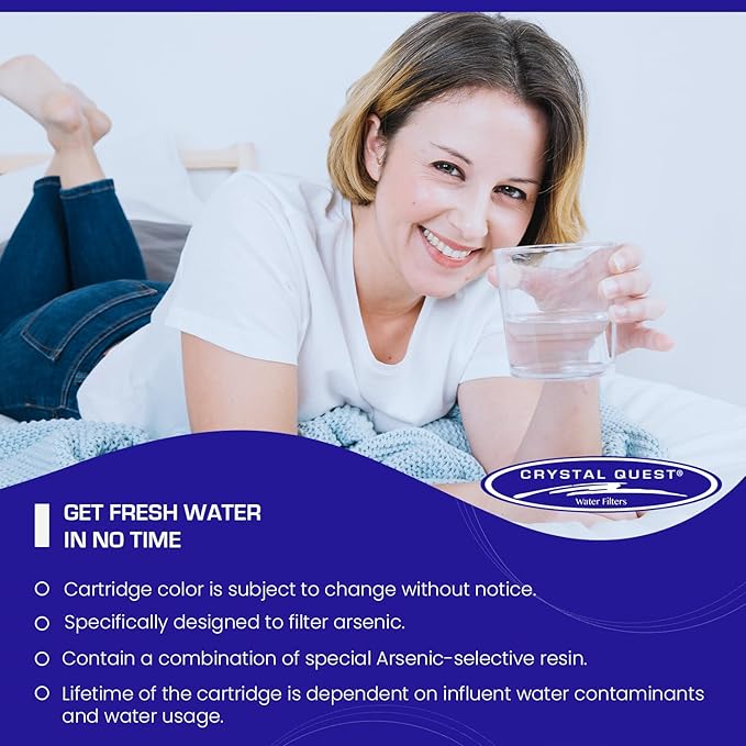 Crystal Quest Arsenic Removal + SMART Filter Cartridge 4-5/8" x 20" - Reduces Arsenic,Long-Lasting, Easy Installation, Heavy-Duty Water Filtration