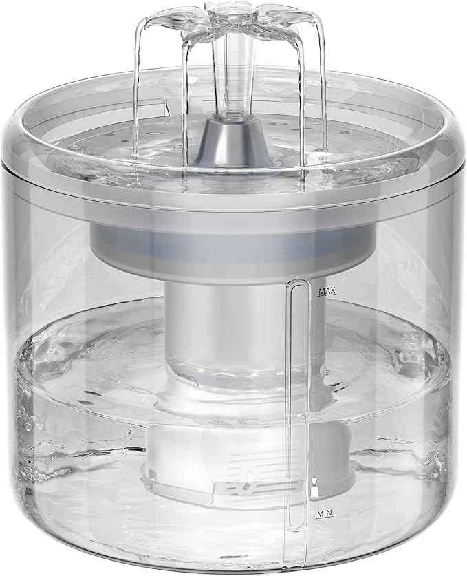 Cat Fountain, 2.6l/87oz Pet Water Fountain Clear Plastic Water Fountains for Cats Indoor with Flower Waterfall Dog Water Fountain Spout with Silent Pump