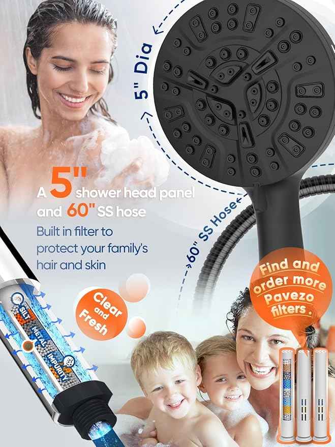5-Inch High Pressure Handheld Shower Head with 10-Mode Powerhead, Extra Long 72-Inch SS Hose, Matte Black