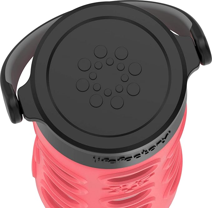 Lifefactory 12-Ounce BPA-Free Glass Water Bottle with Classic Cap and Protective Silicone Sleeve, Coral