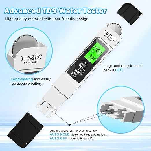 Water Testing Kits for Drinking Water- 4 in 1 TDS Meter TDS EC & Temperature(°C,°F) Meter,Accurate & Reliable Digital Tap, Well, Swimming Pool,Hydroponics, Aquarium, RO/DI System