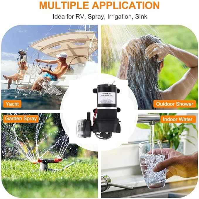CAMPLUX DC 12V Water Pump with Strainer Filter, Self-Priming, 3.3 GPM Diaphragm Pump for RV, Caravan, Boat