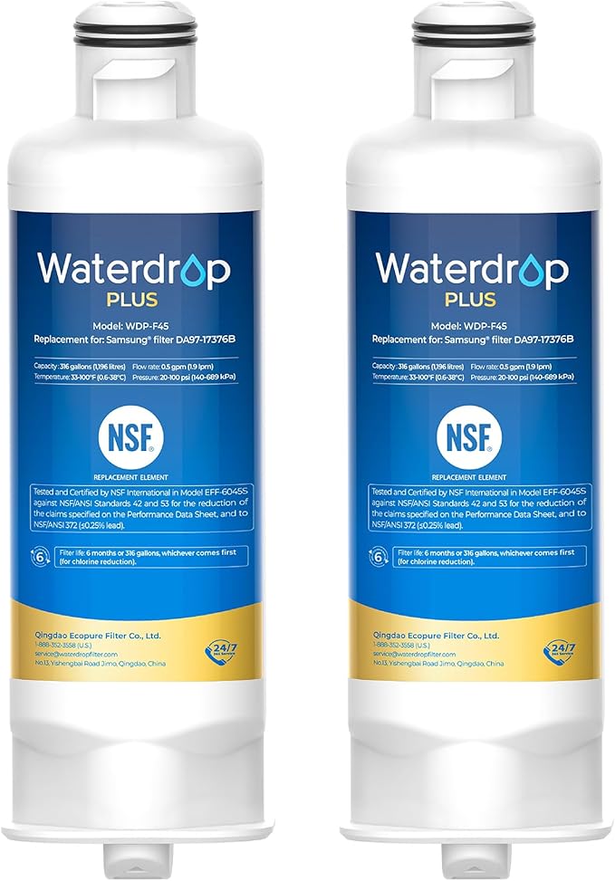 Waterdrop Plus DA97-17376B Water Filter Replacement for Samsung® HAF-QIN/EXP, DA97-08006C, NSF/ANSI 401&53&42&372 Certified Refrigerator Water Filter, 2 Filters (Package may vary) - AquaVibe