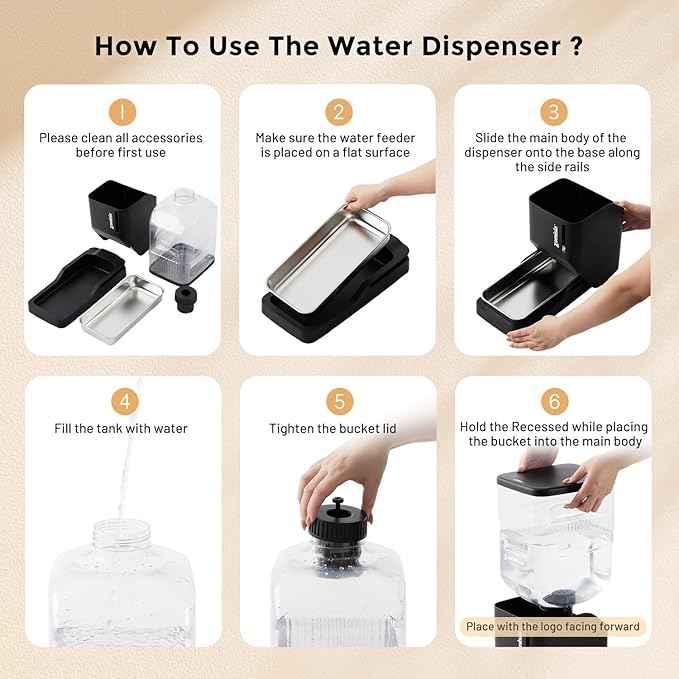 Gravity Cat Water Dispenser 6L with Stainless Steel Bowl, Automatic Water Bowl Dispenser for Cats, 1.6 Gallon Pet Waterer 100% BPA Free, Black