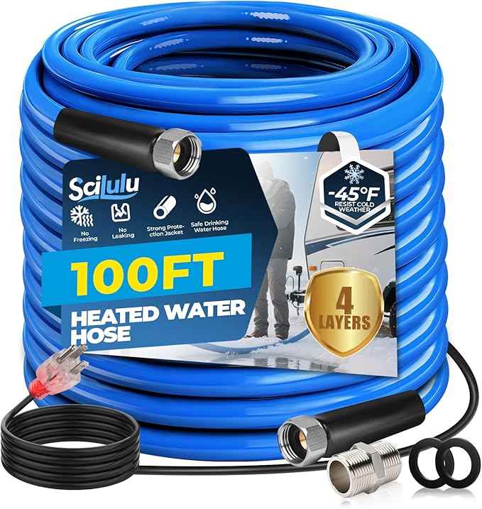 100FT Heated Water Hose for RV, Freeze Protection to -45°F, Lead-Free & BPA-Free, Safe Hose for Campers, Gardening, Livestock, Home Use