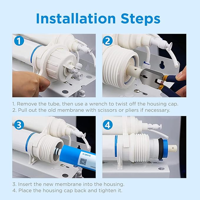 200 GPD RO Membrane Filter Replacement, 12" x 2" Reverse Osmosis Water Filter Membranes Replacement for Home Drinking Under Sink RO Water Filtration System, 2-Pack