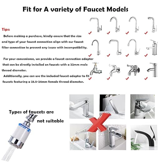 2 Pack Sink Water Filter Faucet, Universal 360 ° Rotating Bathroom Sink Filter, Kitchen Faucet Water Filter Removes Chlorine Fluoride Heavy Metals Hard Water for Home Bathroom Kitchen (White)