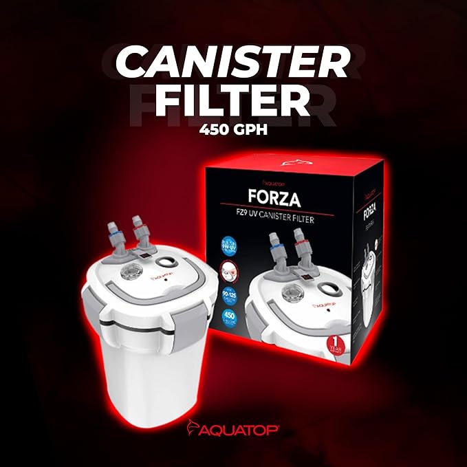Aquatop Forza Premium Canister Filter - Built-in 9-Watt Lamp - Includes Replaceable Canister Carbon Cartridge - Ideal for Fresh and Salt Water