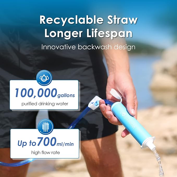 Waterdrop Water Filter Straw 3 Pack with 2 Gravity Water Bag, Gravity Water Filtration System, Water Purifier Survival for Travel, Backpacking, 1.5 gal Bag, 0.1 Micron, 5 Stage Filtration