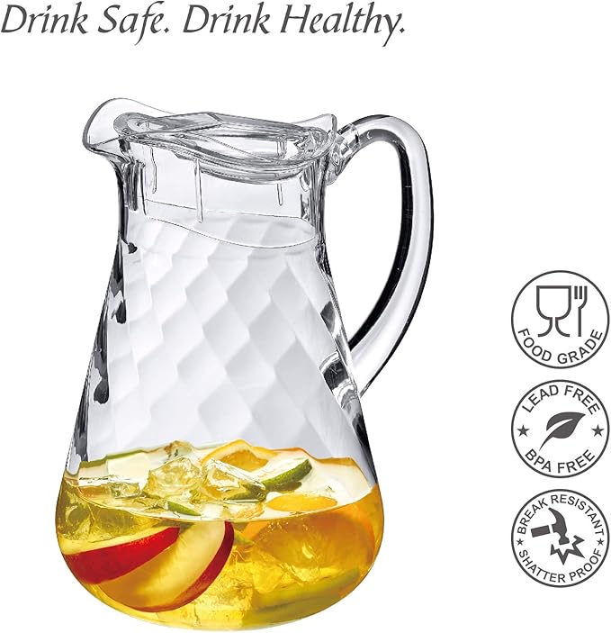 Amazing Abby - Droply Whirly - Plastic Pitcher (64 oz, 2 Quart), Clear Water Pitcher with Lid, Fridge Jug, BPA-Free, Shatter-Proof, Great for Iced Tea, Sangria, Lemonade, Juice, Milk, and More