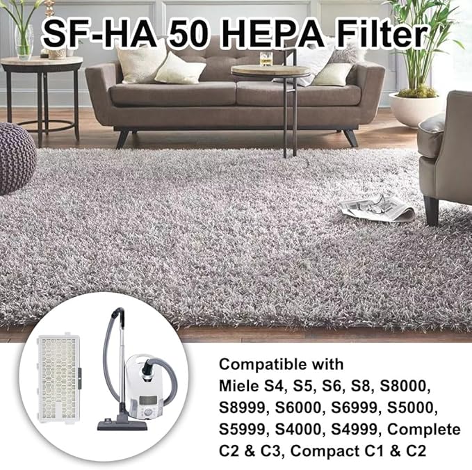 4 Pack SF-HA 50 HEPA AirClean 50 Filter for Miele, Vacuum Filters Compatible with Miele S4, S5, S6, S8, S8000, S8999, S6000, S6999, S5000 Series, Air Filtration for Complete C2 & C3 Models - AquaVibe