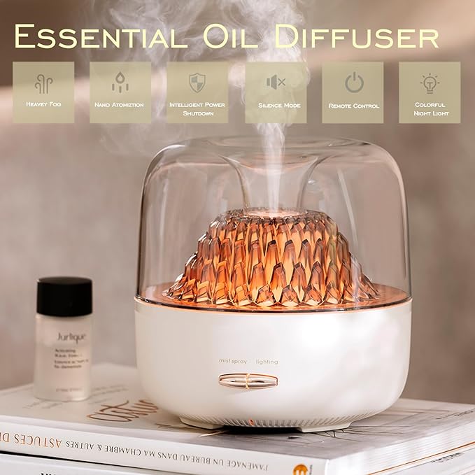 Essential Oil Diffuser,Portable Humidifier with Cool Mist, 7 Colors Night Light, and Auto Shut-Off,Perfect for Home, Office, and Yoga (White)
