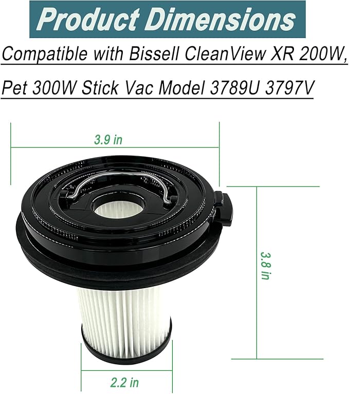 Dttery 3789U 3797V Filter Replacement for Bissell CleanView XR 200W Pet 300W Lightweight Cordless Stick Vacuum, Part 1638010, 3 Pack - AquaVibe
